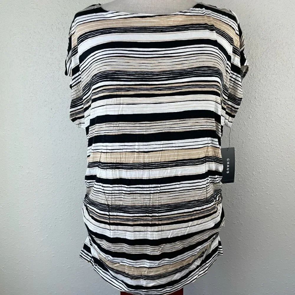 NWT Chaus Striped Stretch Short Sleeve Top Size M